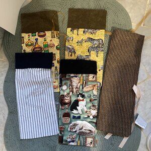 5 Hand crafted fabric wine gift bags